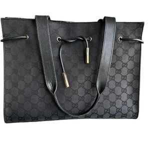 GUCCI TOTE Y2K BLACK MONOGRAM CANVAS TOP HANDBAG